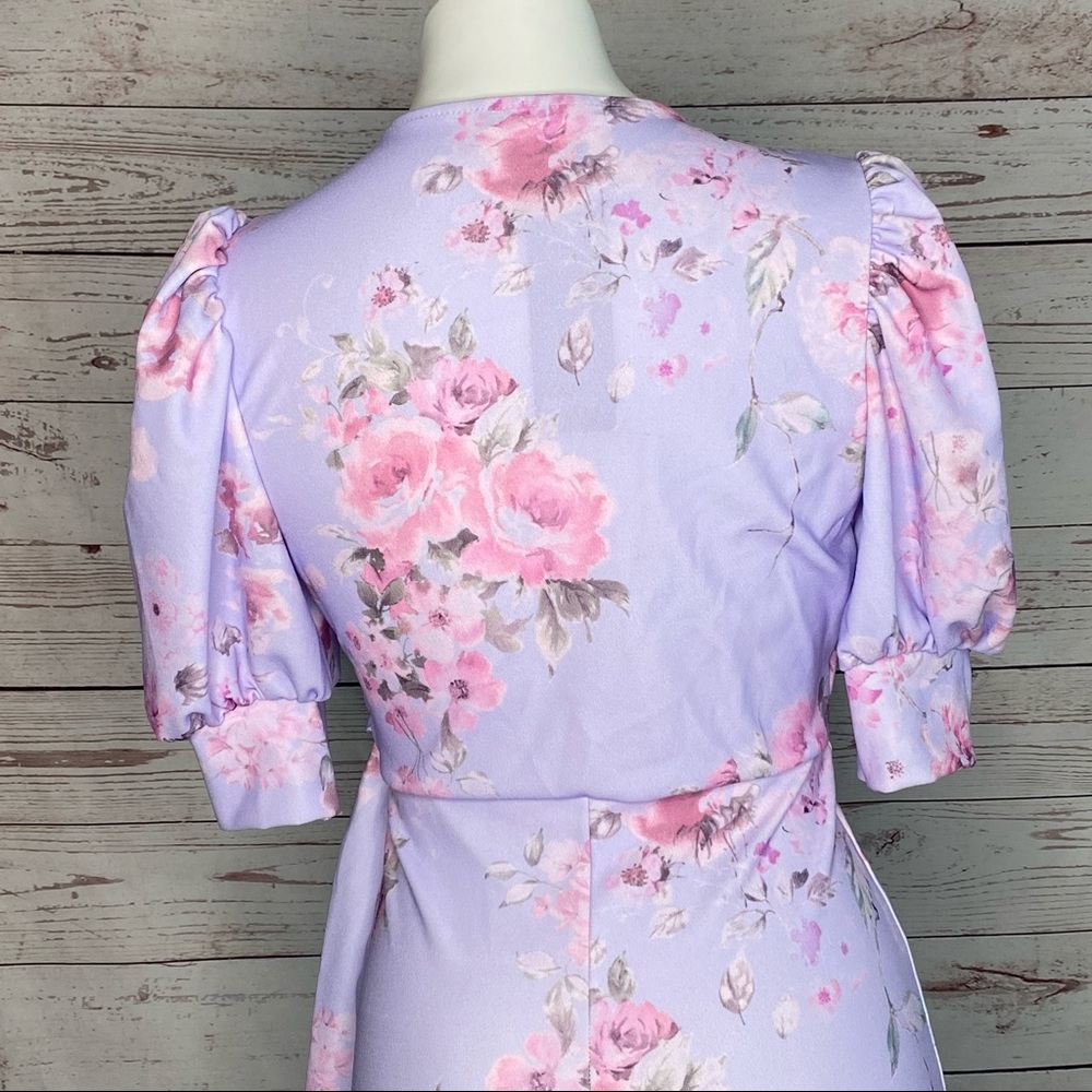 NAST GAL NWT Floral Puff Sleeve Midi Tea Dress 0 - Picture 4 of 10